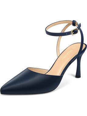 Women's Navy PU Cienna High Heels Sexy Stiletto Pumps Closed Toe Mesh Sparkly